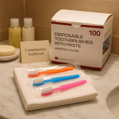 DE Healthcare Products – Einmalzahnbürsten mit Zahnpasta (100 Stück), einzeln hygienisch verpackt, 4 untersch. Farben (4x 25 Stück) – Bild 6