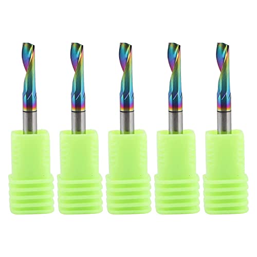 DLC Coating CNC Single Flute Router Bits 4mm(0.157") Shank, 4mm（0.157” Cutting Dia,12mm (0.472) Cutting Length, 5 PCS Solid Tungsten Carbide Alloy End Mill Milling Cutter for Aluminum