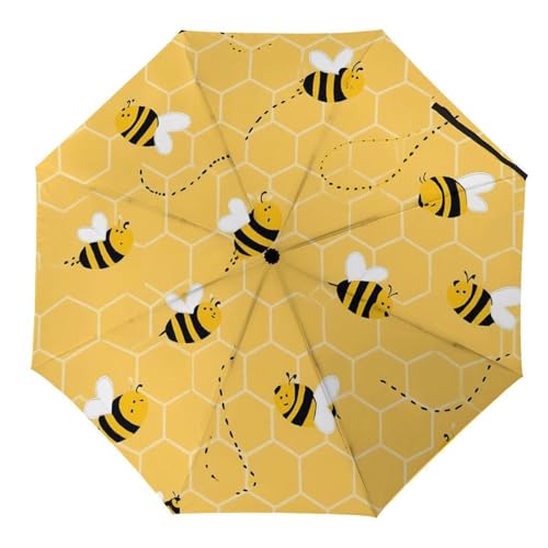 Vhcawsu Yellow Bees Honeycomb Umbrella Windproof Travel Umbrella Automatic Compact Folding Umbrellas for Sun Rain Auto Open Close UV Protection