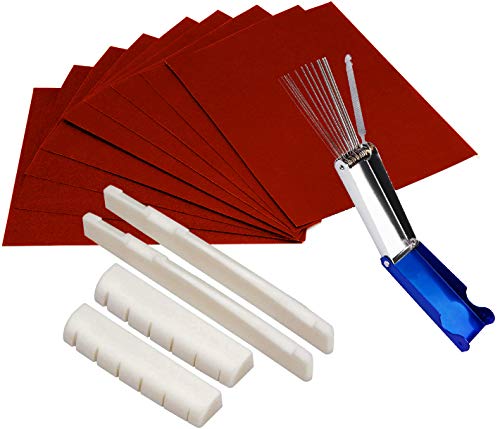 Guitar Acoustic Bridge Nut Bone Saddle Files Strings Nuts, Made Of Real Bone With 9 Pcs Sand Paper, Stainless Steel Needle Files Of 13 Sizes