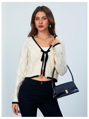 Image of MakeMeChic Women's Tie Front Cardigan Sweater V Neck Long Sleeve Crop Cardigan