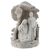 Holyart Mini Krippen: Blockkrippe, Heilige Familie aus Resin in Weiß und Taupe mit Reliefdarstellung – 10 × 5 × 5 cm