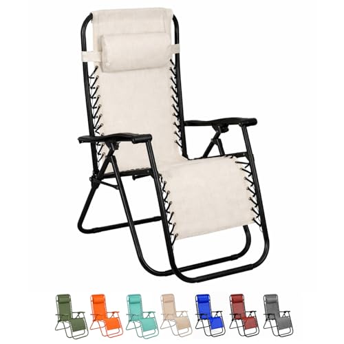 VIRSUS Sedia Gravity ''gravità zero'', poltrona relax pieghevole in Textilene con tubi in acciaio reclinabile sedia a sdraio per piscina, lettino da spiaggia, poltrona da giardino (Avorio)