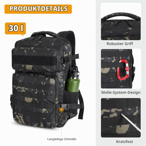 HUNTVP Militär Rucksack Herren 30L Taktischer Rucksack Molle Wanderrucksack Tactical Backpack Sportrucksack Bundeswehr Wasserdicht Daypack… – Ansicht 3