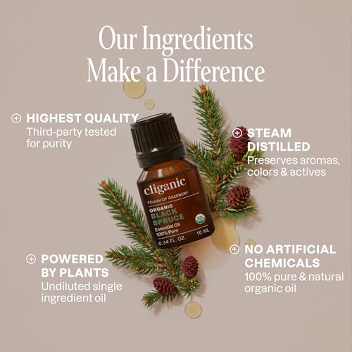 Image of Cliganic Organic Black Spruce Aromatherapy Essential Oil - 100% Pure, Unrefined Diffuser Oil, USDA-Certified, Vegan, Centers & Grounds Emotions, Refreshes the Space