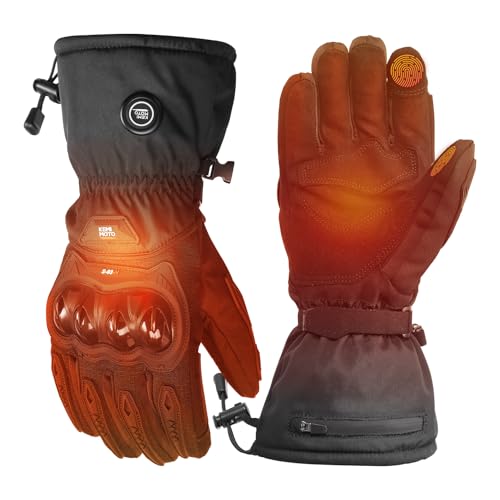 KEMIMOTO Beheizbare Handschuhe Winter, 3 Heizstufen Beheizte Handschuhe Motorrad mit 2500mAh Akku, Touchscreen-kompatibel Beheizte Winter Motorradhandschuhe für Outdoor-Aktivitäten, Skifahren