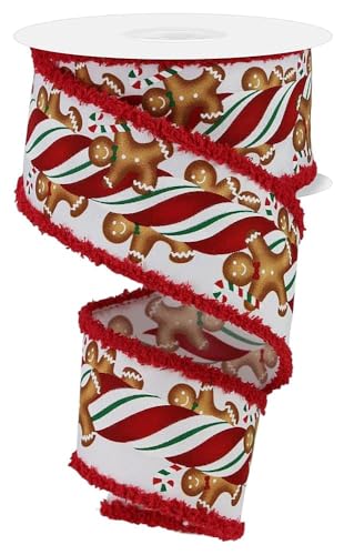 CBI 2.5 Gingerbread Cookies Wired Ribbon for Christmas Bows Wreath Making
