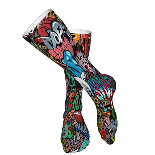 Meias de Compressão Estilo Hip-Hop Estilo Hip-Hop Graffiti da LASWEGA Estampa de Textura Masculina e