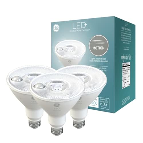 Image of GE LED+ Motion LED Light Bulbs, PAR38 Outdoor Security Floodlights, 15W, Warm White (3 Pack)