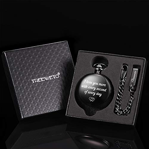 Image of TREEWETO Pocket Watch to Husband Wife Boyfriend Girlfriend Birthday Personalized Engraving Gifts for Men Women Valentine's Day Christmas