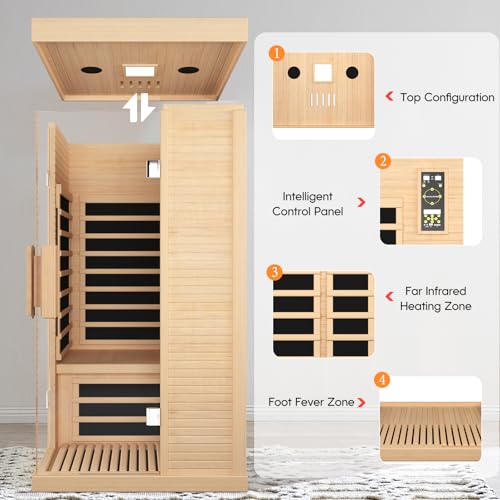 Image of Sauna Room Indoor Far Infrared Saunas Home Canadian Hemlock 1450W Low-EMF