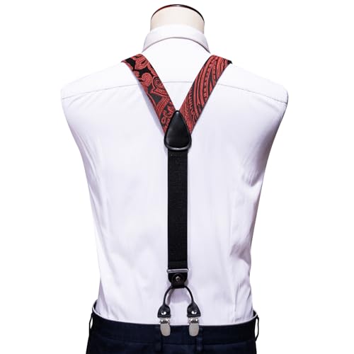 Image of YOHOWA Men Suspenders 6 Clips Strength Adjustable Y Braces Pre-Tied Bow Tie Set Formal Wedding Party