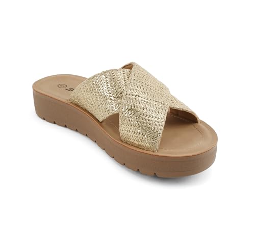 Image of Soda LUCY ~ Women Open Toe Flatform Platform Crisscross Band Upper Fashion Slide Sandals