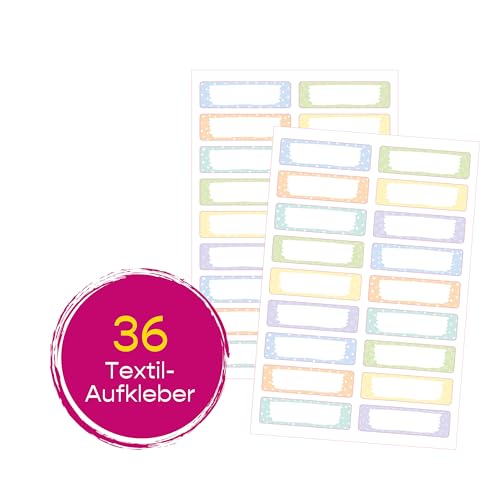 AVERY Zweckform ETVET36M Namensaufkleber wasserfest für Kleidung 36 Stück (13x45mm, Vinyl-Folie, selbstklebende Textil-Etiketten, beschriftbare Textilaufkleber, für Waschmaschine, Trockner) pastell – Bild 2