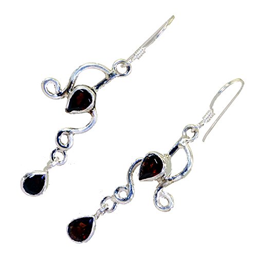 Boucles d'oreilles grenat naturel argent massif pendantes de créateur