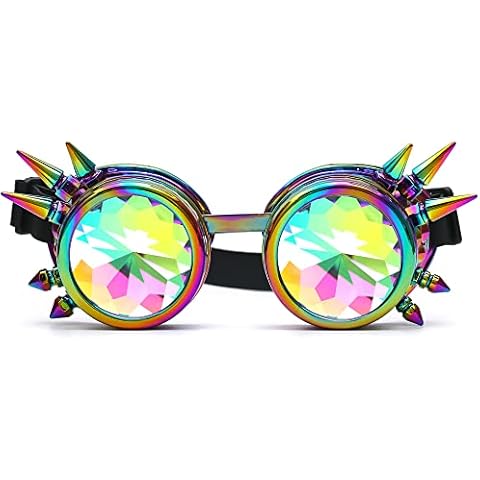 Kaleidoscope Rave Rainbow Crystal Lenses Steampunk Goggles… - - Adjustable Cover