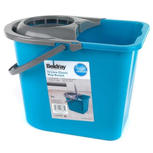 Beldray LA036810TQ Large 14 Litre Mop Bucket – Classic Cleaning Bucket with Detachable Wringer, Carry Handle, Ergonomic Dipped Edge, Lightweight & Portable, Durable Plastic Bucket, Turquoise/Grey - 3