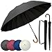 unycos - Paraguas de Golf Resistente al Viento【Grande, XL】 Automático e Impermeable con Mango de Madera, Protección UV para Hombre y Mujer, 120 cm, 16 Varillas | Incluye Funda y Correa (Negro)