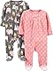 Simple Joys by Carter’s Baby Mädchen Schlaf- und Spielanzug aus Fleece mit Füßen, 2er-Pack, Hellrosa Punkte/Kohlegrau Waldtiere, Frühchen