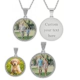 Luminaryxy Collar con imagen redonda grande de gran tamaño, colgante de foto personalizado con texto grabado, collar con colgante conmemorativo con cadena de tenis o cuerda para amantes de la joyería