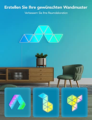 Govee Glide Triangle LED Light Panels, Smart RGBIC Wandleuchte Innen Lichtpanel Wi-Fi Dimmbar DIY, Music Sync, funktioniert mit Alexa und Google Assistant, für Gaming und Weihnachten Deko, 10 Panels