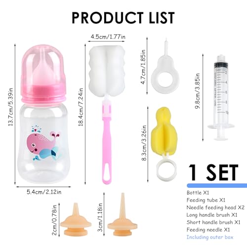 7 Pcs Kitten Bottle Feeding Kit, Newborn Pet Nursing Bottle for Kitten Puppy Rabbit Squirrel Feeding, 4oz Bottle with 10cc Syringe, Nipples, Cleaning Brush, Unparalleled Care for Newborn Pet (Pink)