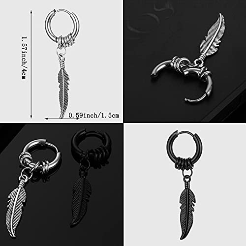 T-Ztoss Stainless Steel Punk Drop Dangle Hinged Earrings Feather Gothic Mens Earring Black Huggie Hoop Earrings For Men And Women Girls Wearing Jewelry (Gun Black) #TOP5