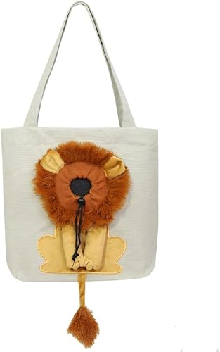 Lindo bolso de hombro de lona con forma de león para gatos, portátil para gatos pequeños, bolsa de lona para mascotas, transportador de mascotas
