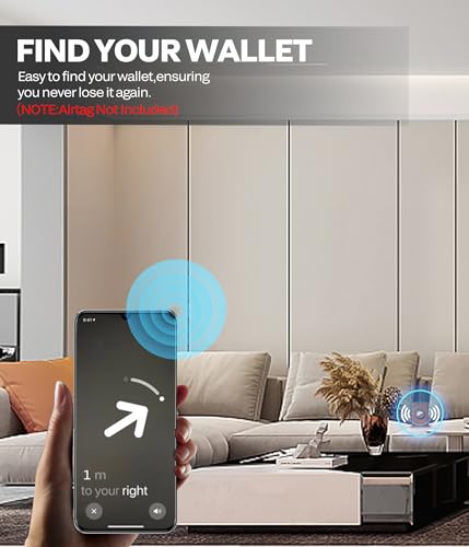 Mens Smart Wallet for AirTag, Pop-up Wallet Slim Minimalist Compatible with Apple Air Tag Holder,Genuine Leather RFID Blocking| 9-14 Card Capacity | ID Window | Cash Slot3