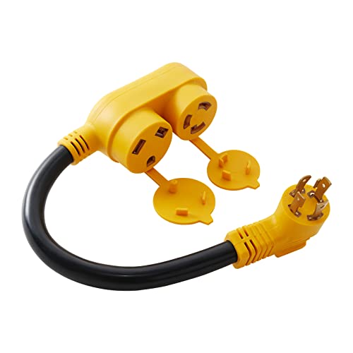 MECMO RV Generator Power Cord Adapter NEMA L14-30P 30 Amp to TT-30R/L5-30R 2 Outlet 120V 30 Amp 1.5 FT 10 AWG 4 Prong Male Plug to 3 Prong Female Receptacle, RV Y Splitter Cord 30amp to 30amp