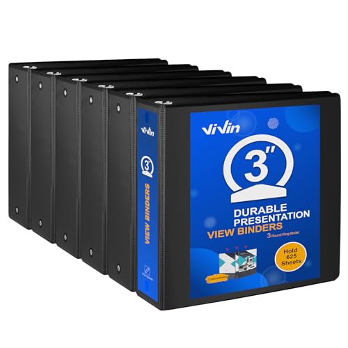 ViVin 3 Ring Binder 3 Inch, 6 Pack, Black