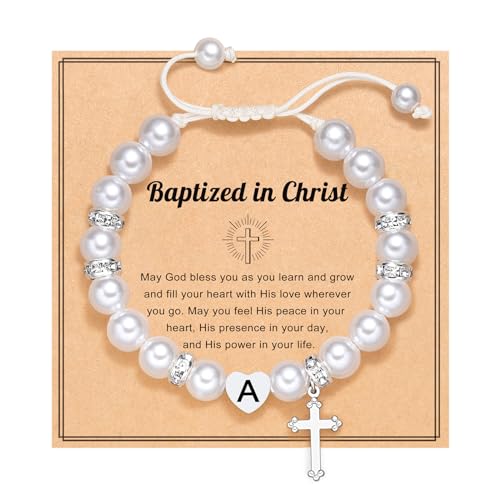 UNGENT THEM Initial Heart Cross Charm Bracelet for Girls, Baptism First Communion Easter Confirmation Gifts for Girls Teens