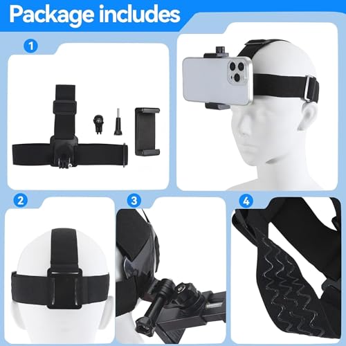 Image of First Person View Head Mount Phone Holder (4-7 inch) | Hands-Free POV Shooting for iPhone, Samsung, GoPro, Insta360, DJI Action | Vlogging, Cycling, Skiing