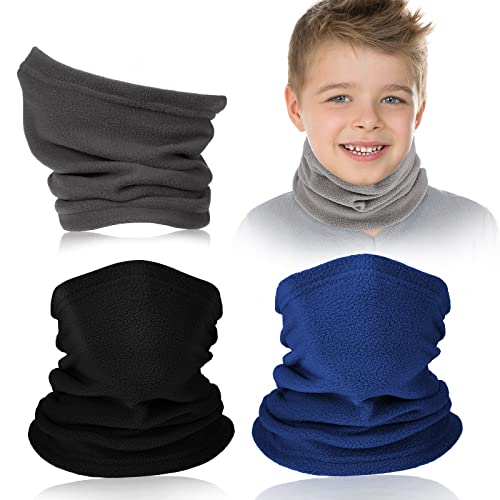 JenPen 4 Pieces Kids Winter Neck Warmer Gaiter Fleece Ski Neck Gaiter Cover Windproof Face Scarfs for Boys Girls Cold Weather, Black, Dark Grey, Light Grey, Blue, One Size