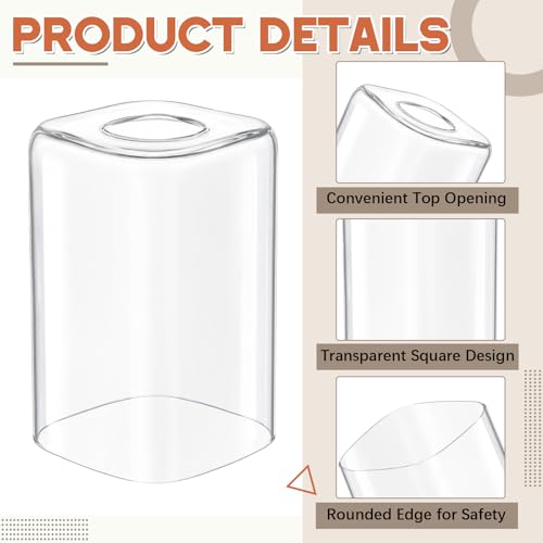 Image of Teenyyou 3 Pcs Clear Square Vanity Glass Shade Replacements for Pendant Light Fixtures Glass Lamp Shade Cover, 1-5 /8 Inch Fitter E26 Base, 4 inchw x 6 inchh, Replacement Lamp Globe for Chandelier Wall Sconce