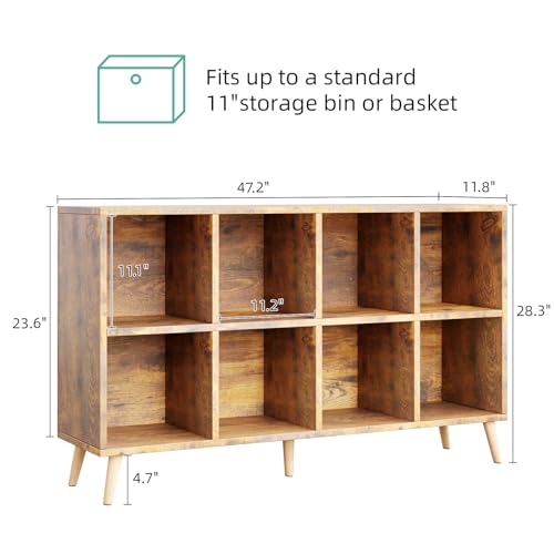 8-Cube-Bookshelf-2-Tier-Retro-Bookcase-with-Legs-11in-Shelf-Opening-47-Wood-Bookshelves-Storage-Organizer-Shelf-Freestanding-Open-Book-Shelves-for-Bedroom-Living-Room-Office-Vintage-Brown