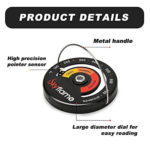 Skyflame Wood Stove Thermometer, Magnetic Chimney Flue Pipe Meter With Large Dial For Keeping Your Wood/Gas/Pellet Stoves From Overheat By Wood Burning #TOP2