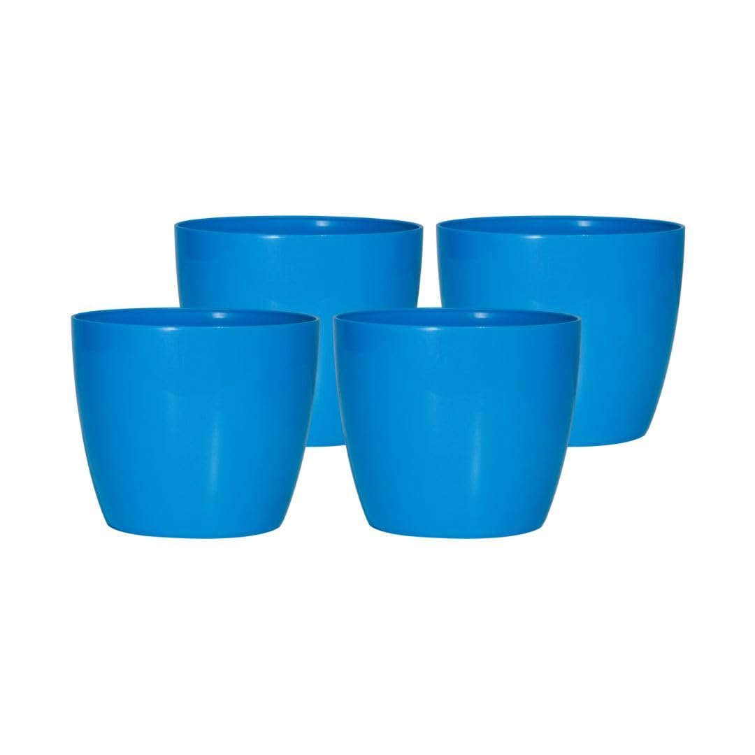 Harshdeep Plant Pots - Valencia - Indoor Outdoor Home Garden Decorative Round Plastic Planters 8 Inch Set of 4 (Blue) (B0D5CRM524) Amazon Price History, Amazon Price Tracker