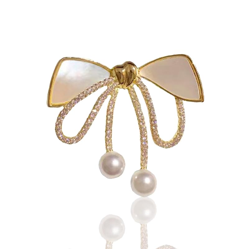 Image of Bow Rhinestone Brooch Bowknot Crystal Tie Suit Pin French Corsage Tide Elegant Gold Plated Temperament Pin Jewelry Decoration Gifts for Women
