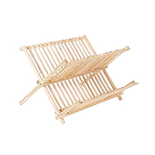 AC - Escurridor de Platos de Madera Plegable, Drena al Fregadero, Fabricado en Madera, Bandeja para el Agua, Ideal para la organización y Limpieza.