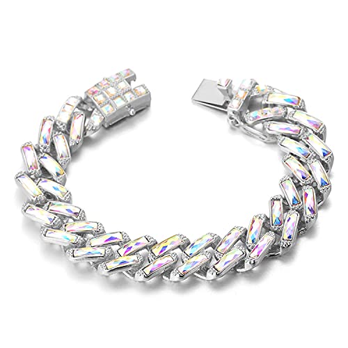 Halukakah Diamond Cuban Link Chain For Men,15Mm Platinum White Gold Finish Laser Color Gold Chain Bracelet 8",Prong Set Laser Color Lab Diamonds Zircon,With Free Giftbox #TOP3