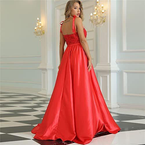 Boan Damesjurk, lang, gesplitst, kant, met bandjes, met grote pan, voor avond, cocktailparty, ceremonie,, Rood, 38 - Image 5