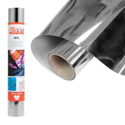 Siser® Metal Silver Plata, 30 cm x 0,5 m, vinilo termotransferible termoadhesivo metalizado para la personalización de tejidos, ropa y accesorios, Hobby creativos, fácil de cortar