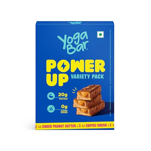 Image of Yogabar Power Up 20g Protein Bar (5 Bars, Variety Pack, No Added Sugar) | Zero Added Sugar Protein Bars | High Protein Blend - Whey Protein Concentrate, Peanuts & Soy