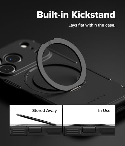Image of Ringke Alles for iPhone 17 Pro Case Back Cover [Strong Magnet] [Built-in Kickstand] Shockproof Protection Bumper with Adjustable Angle Stand Compatible with Magnetic Accessories - Black