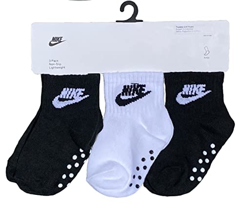Nike baby-girls Ankle Gripper Socks (3 Pairs) (as1, age, 6_months, 12_months, Black/White)