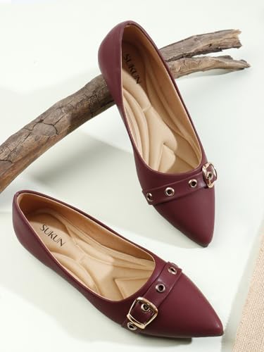 Image of Sukun FBC 99 Women's Bellies Flats Lightweight, Comfortable Slip-On Pointed Toe Shoes for Office, Casual | Stylish, Durable & Comfy