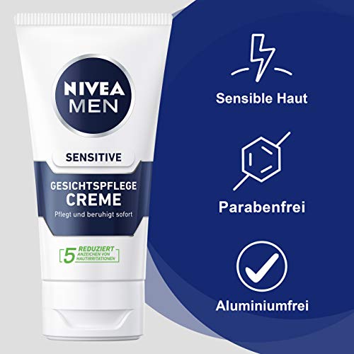 Nivea Men Sensitive gezichtscrème in verpakking van 2 stuks (2 x 75 ml), vochtinbrengende crème voor mannen met een… - Afbeelding 4