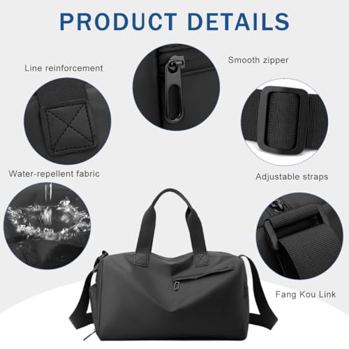Image of GUSTAVE Waterproof PU Leather Gym Bag for Men, 19L Travel Duffle Bags for Travelling with Shoe Compartment, Wet Pocket, Adjustable Shoulder Strap, Overnight Carry On
