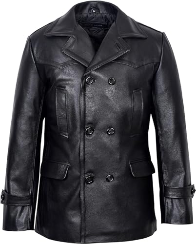 Men's Kriegsmarine German Ww2 Dr Who Reefer Hide Leather Jacket Coat Mens Leather Car Coat